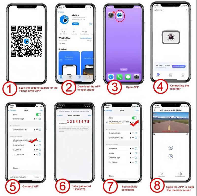 Système de caméra embarquée BCUOZ 360° – GPS, Wi-Fi, vue avant et arrière + vue intérieure 