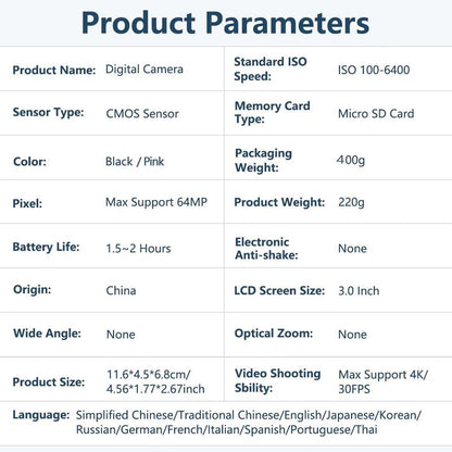 📸 4K Ultra HD Digital Camera – 64MP with 180° Flip Screen, Zoom & Dual Batteries