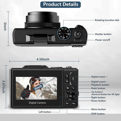 📸 4K Ultra HD Digital Camera – 64MP with 180° Flip Screen, Zoom & Dual Batteries
