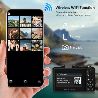 📸 4K Ultra HD Digital Camera – 64MP with 180° Flip Screen, Zoom & Dual Batteries