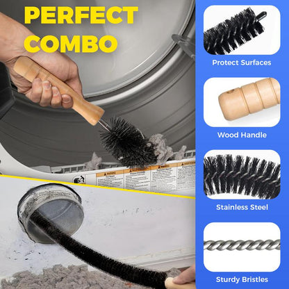 Two-piece dryer vent cleaning kit: Includes a lint brush and a vacuum hose.