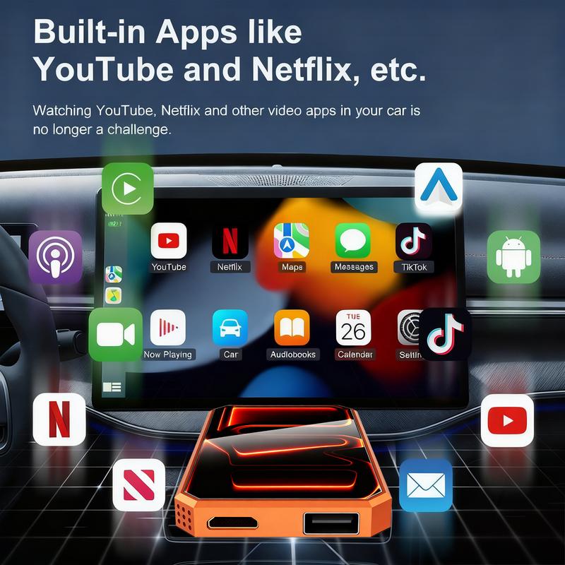 MAKASRI Wireless CarPlay & Android Auto 4-in-1 AI Box