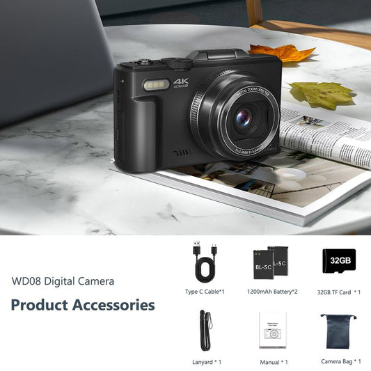 📸 4K Ultra HD Digital Camera – 64MP with 180° Flip Screen, Zoom & Dual Batteries
